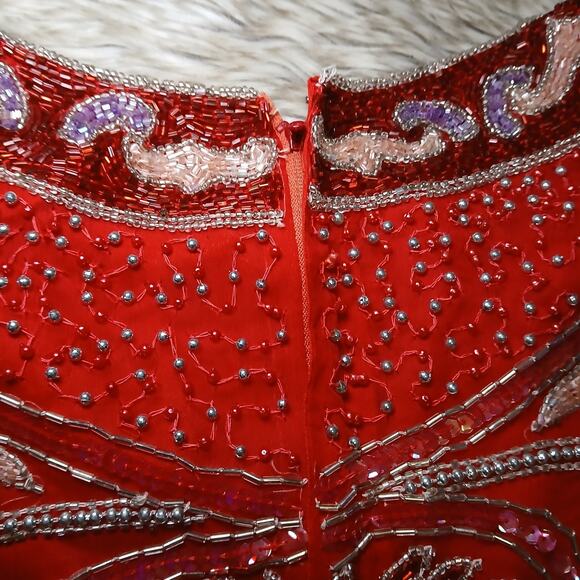 Ramana Red Beaded Sequin Silk Blend Tunic Top Size 18 Embroidered Floral Vintage - Picture 11 of 14